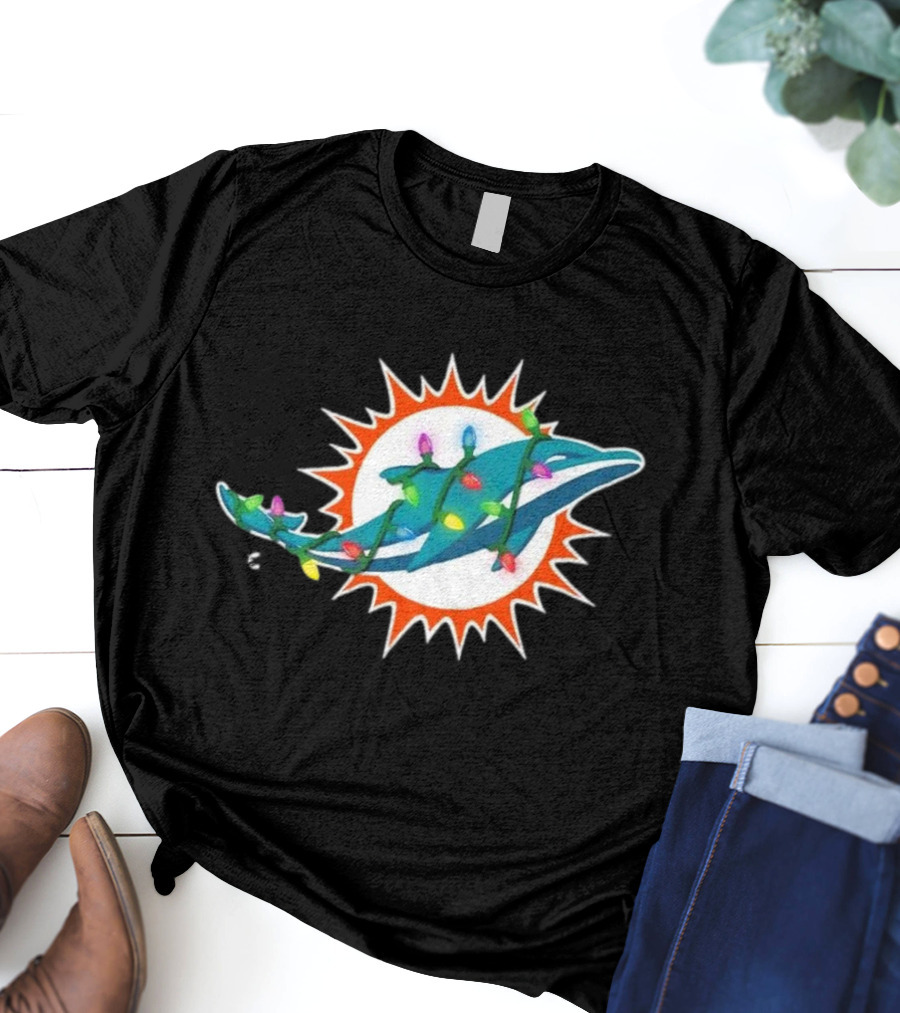 Miami Dolphins Holiday Lights Logo T-Shirt