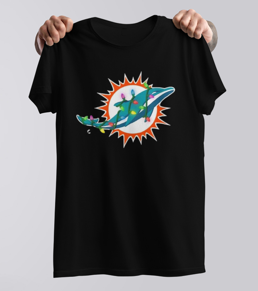 Miami Dolphins Holiday Lights Logo T-Shirt