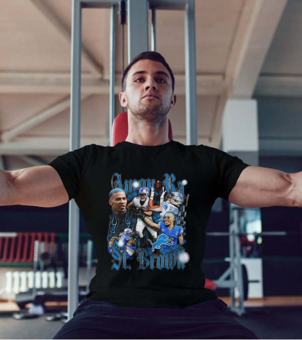 Amon-Ra St. Brown Detroit Lions Player NFL Football Legend Blue Flames T-Shirt