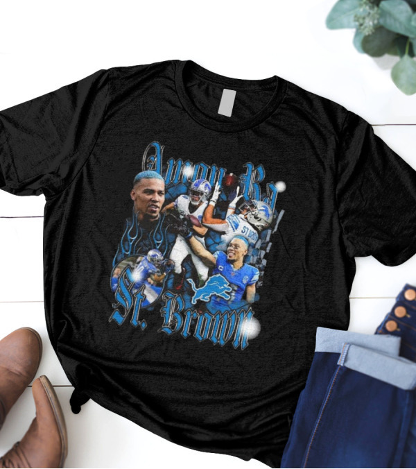 Amon-Ra St. Brown Detroit Lions Player NFL Football Legend Blue Flames T-Shirt