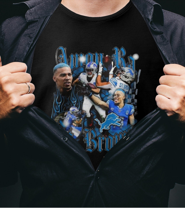 Amon-Ra St. Brown Detroit Lions Player NFL Football Legend Blue Flames T-Shirt