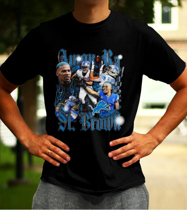 Amon-Ra St. Brown Detroit Lions Player NFL Football Legend Blue Flames T-Shirt