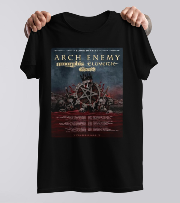 Arch Enemy Amorphis Eluveitie Dark Tranquillity Insomnium 2025 European Blood Dynasty Tour Poster Skulls And Antlers T-Shirt