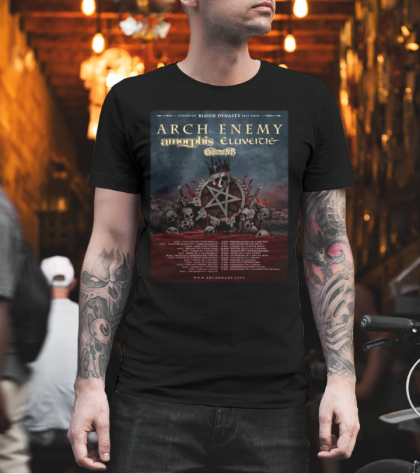 Arch Enemy Amorphis Eluveitie Dark Tranquillity Insomnium 2025 European Blood Dynasty Tour Poster Skulls And Antlers T-Shirt