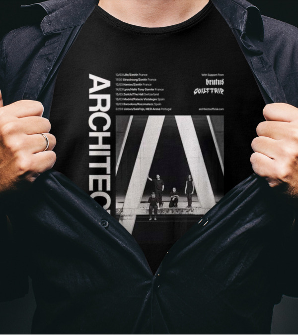 Architects 2025 Spring EU Tour With Brutus And Guilt Trip France Spain Switzerland Portugal Concert Dates T-Shirt