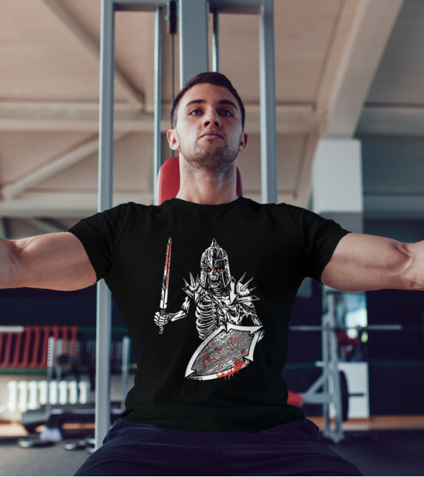 Gatecreeper Bloody Skeleton Warrior With Blood-Soaked Sword And Shield T-Shirt