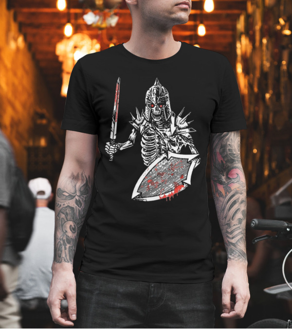Gatecreeper Bloody Skeleton Warrior With Blood-Soaked Sword And Shield T-Shirt