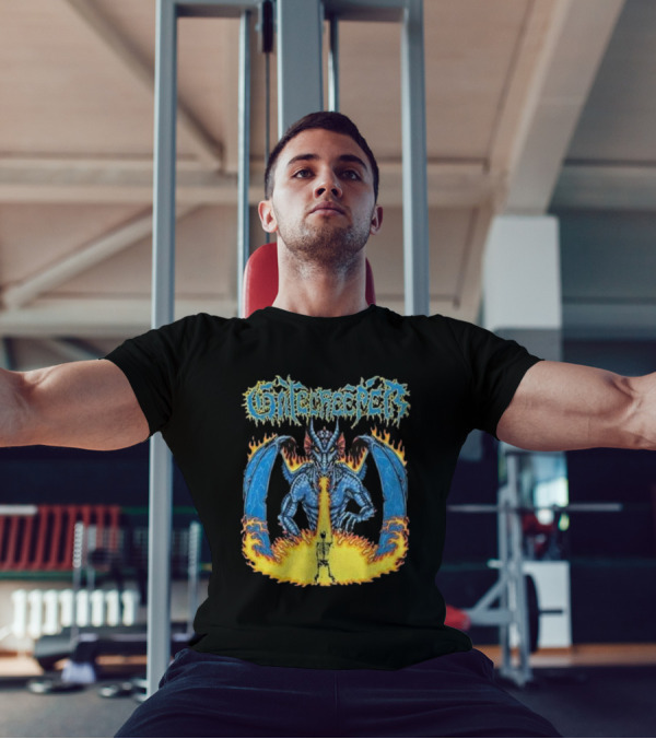 Gatecreeper Blue Dragon Breathing Fire With Fiery Surroundings T-Shirt