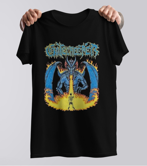 Gatecreeper Blue Dragon Breathing Fire With Fiery Surroundings T-Shirt