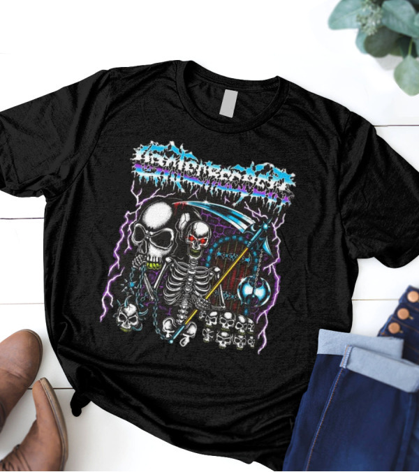 Gatecreeper Skeleton Reaper With Scythe And Purple Lightning T-Shirt