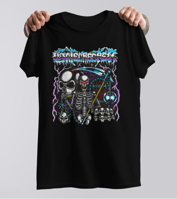 Gatecreeper Skeleton Reaper With Scythe And Purple Lightning T-Shirt