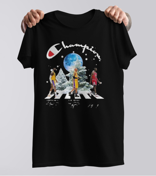 Champion Lebron James Kobe Bryant Michael Jordan Merry Christmas Signatures T-Shirt
