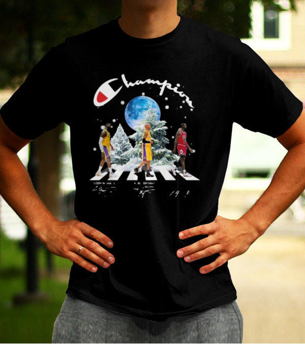 Champion Lebron James Kobe Bryant Michael Jordan Merry Christmas Signatures T-Shirt