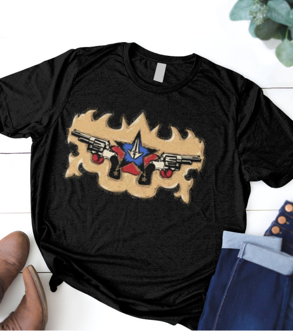 Jesse James Dupree Guns 2024 Star And Pistols With Flames T-Shirt