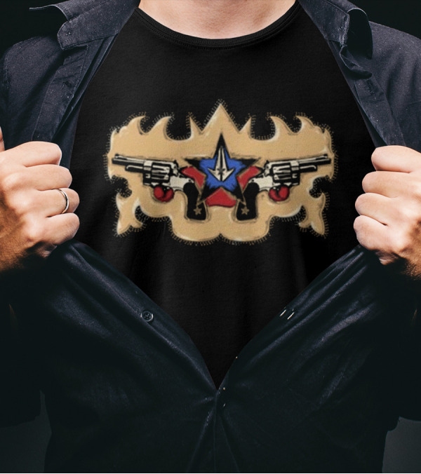 Jesse James Dupree Guns 2024 Star And Pistols With Flames T-Shirt