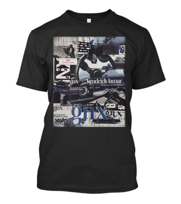 Kendrick Lamar GNX 2024 Album Collage With Cars And Mustard Text T-Shirt