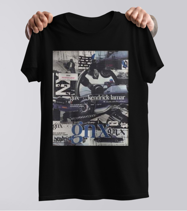 Kendrick Lamar GNX 2024 Album Collage With Cars And Mustard Text T-Shirt