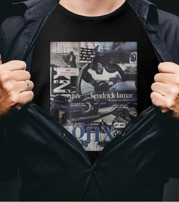 Kendrick Lamar GNX 2024 Album Collage With Cars And Mustard Text T-Shirt