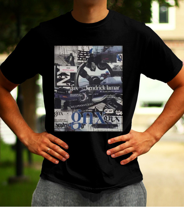 Kendrick Lamar GNX 2024 Album Collage With Cars And Mustard Text T-Shirt