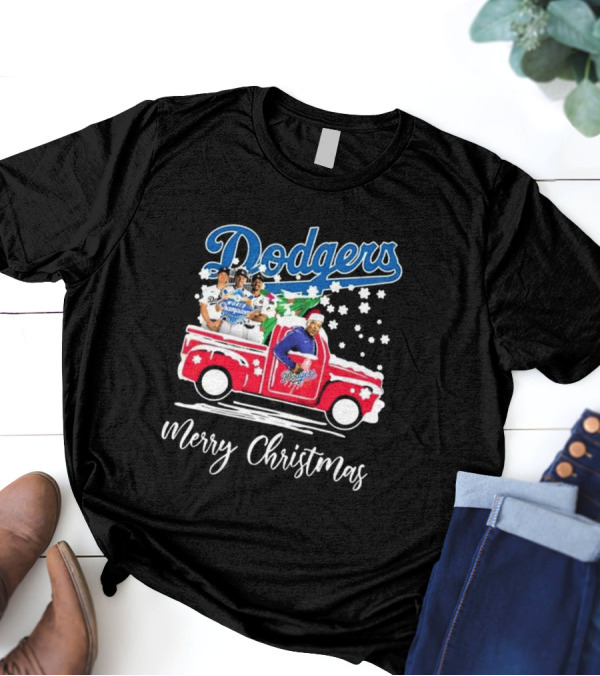 Merry Christmas Los Angeles Dodgers 2024 World Champions Santa Truck Snowflake T-Shirt