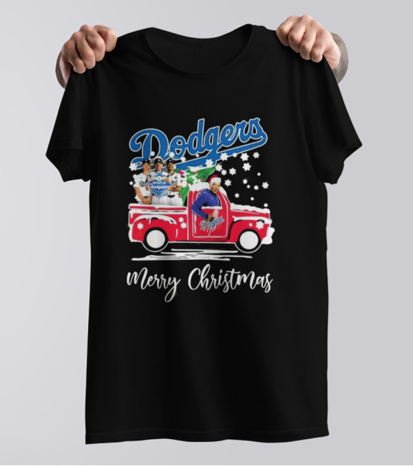 Merry Christmas Los Angeles Dodgers 2024 World Champions Santa Truck Snowflake T-Shirt