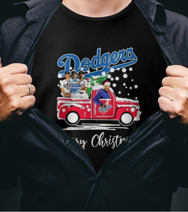 Merry Christmas Los Angeles Dodgers 2024 World Champions Santa Truck Snowflake T-Shirt