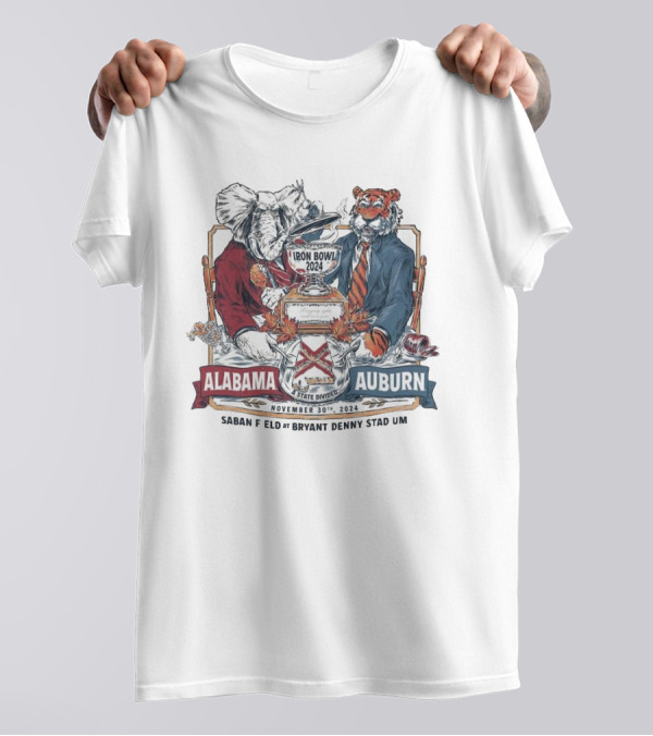 Iron Bowl 2024 Alabama Crimson Tide Vs Auburn Tigers November 30th Saban Field At Bryant Denny Stadium State Divided T-Shirt
