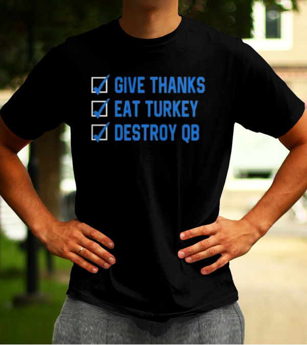 Mama DJ Reader Checklist Give Thanks Eat Turkey Destroy QB T-Shirt
