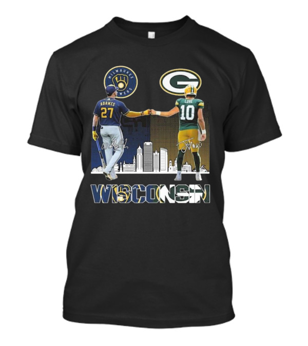 Milwaukee Brewers Wisconsin Pride Green Bay Packers 2024 Signatures Wisconsin Cain Love T-Shirt