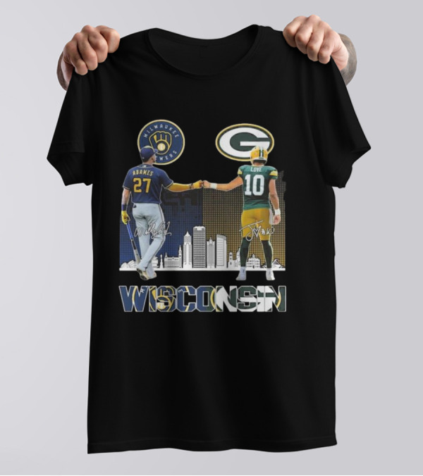 Milwaukee Brewers Wisconsin Pride Green Bay Packers 2024 Signatures Wisconsin Cain Love T-Shirt