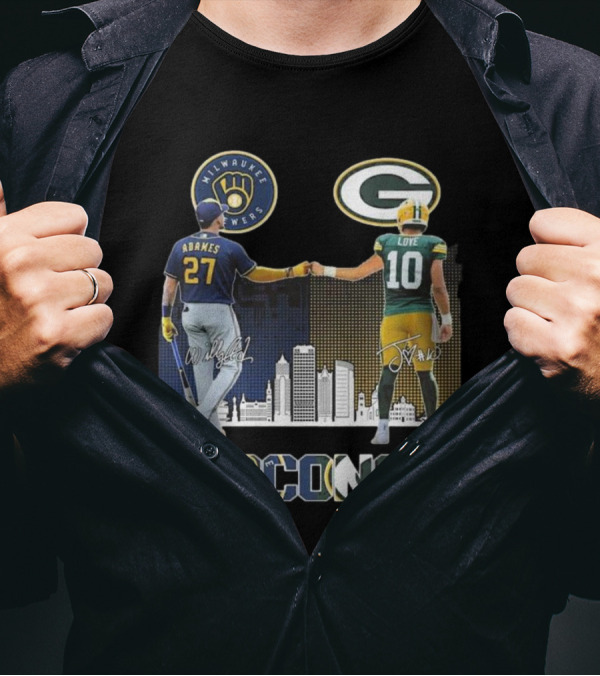 Milwaukee Brewers Wisconsin Pride Green Bay Packers 2024 Signatures Wisconsin Cain Love T-Shirt