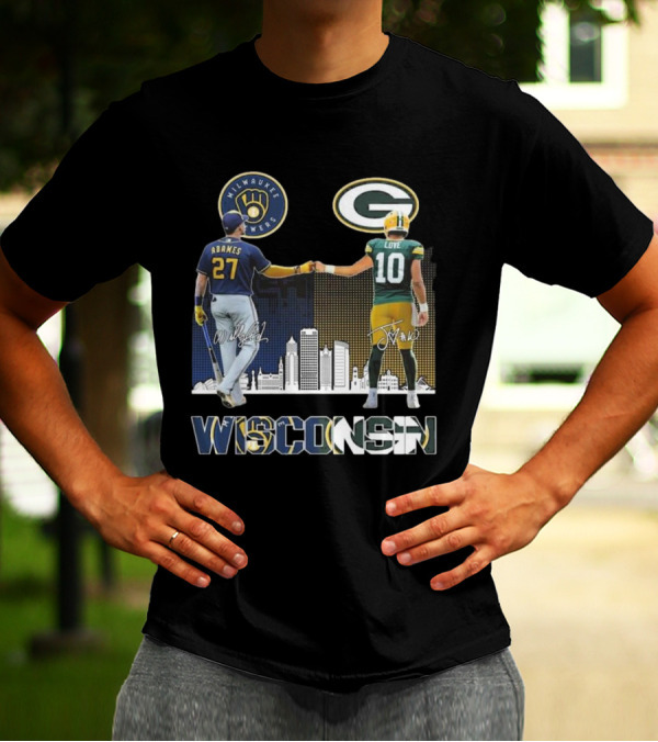 Milwaukee Brewers Wisconsin Pride Green Bay Packers 2024 Signatures Wisconsin Cain Love T-Shirt