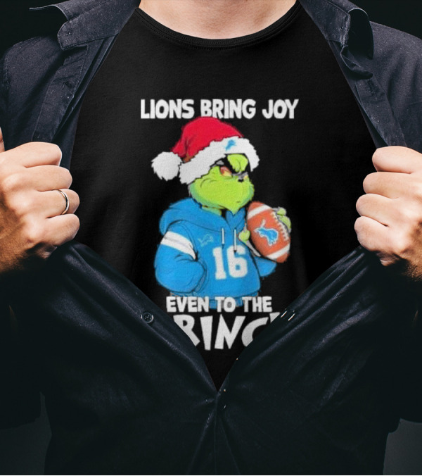 Detroit Lions Bring Joy Even To The Grinch Christmas Santa Football T-Shirt