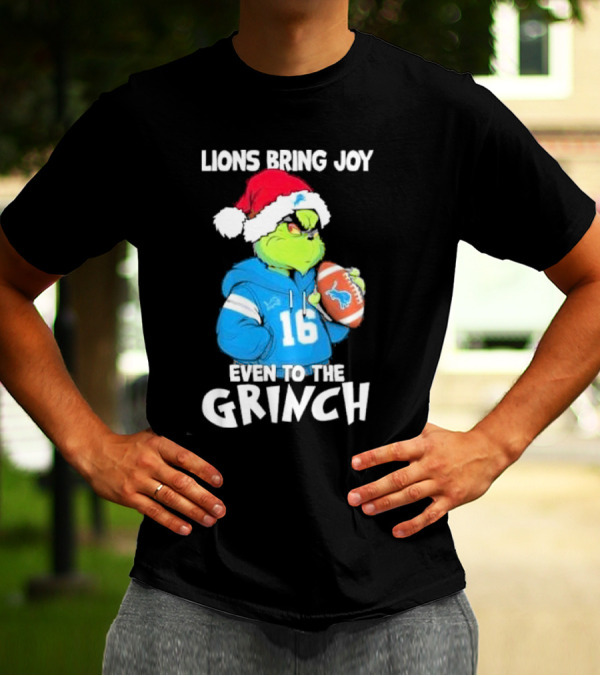 Detroit Lions Bring Joy Even To The Grinch Christmas Santa Football T-Shirt