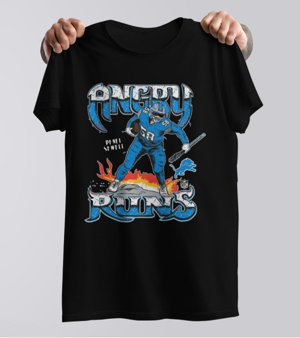Penei Sewell Detroit Lions Angry Runs NFL Player 58 T-Shirt