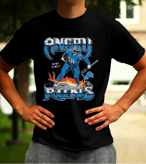 Penei Sewell Detroit Lions Angry Runs NFL Player 58 T-Shirt