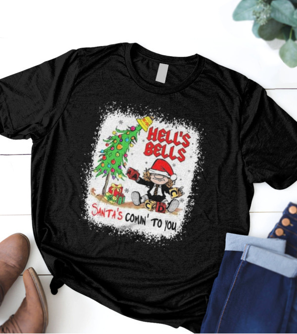 Hell’s Bells Santa’s Comin' To You Christmas Tree Presents ACDC Santa Hat T-Shirt