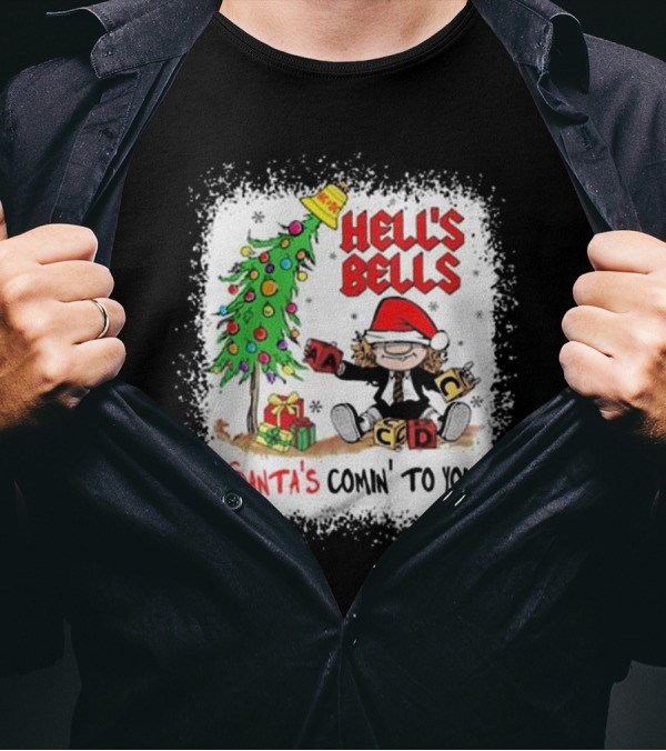 Hell’s Bells Santa’s Comin' To You Christmas Tree Presents ACDC Santa Hat T-Shirt