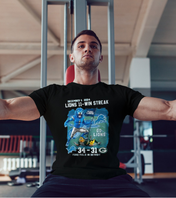 December 5 2024 Lions 11-Win Streak Go Lions 34-31 Ford Field In Detroit T-Shirt