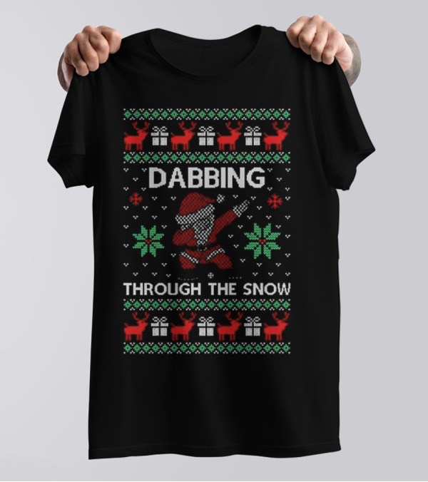 Ugly Christmas 2024 Dabbing Through The Snow Santa Reindeer Gifts T-Shirt