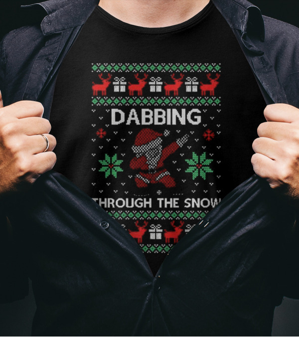 Ugly Christmas 2024 Dabbing Through The Snow Santa Reindeer Gifts T-Shirt