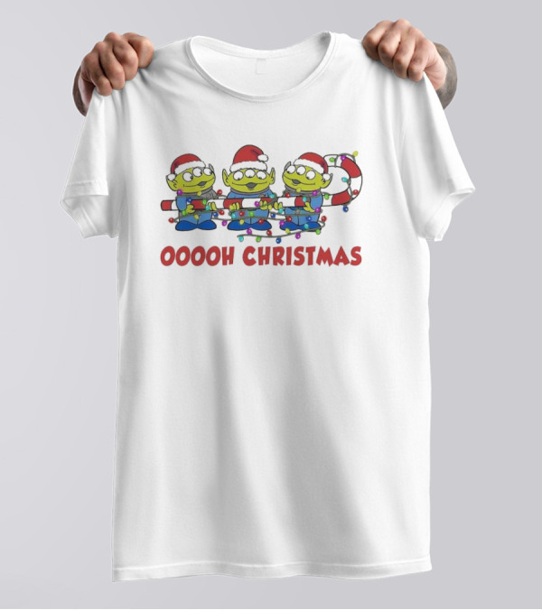 Disney Toy Story Alien Ooooh Christmas Santa Hats Candy Cane Lights T-Shirt