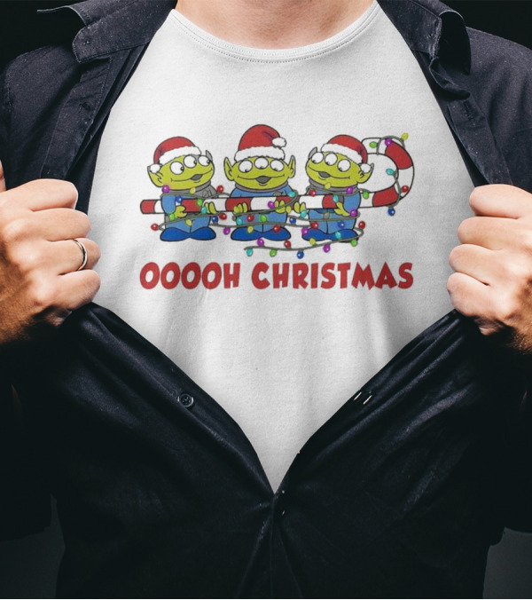 Disney Toy Story Alien Ooooh Christmas Santa Hats Candy Cane Lights T-Shirt