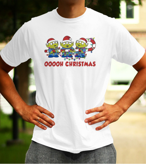 Disney Toy Story Alien Ooooh Christmas Santa Hats Candy Cane Lights T-Shirt
