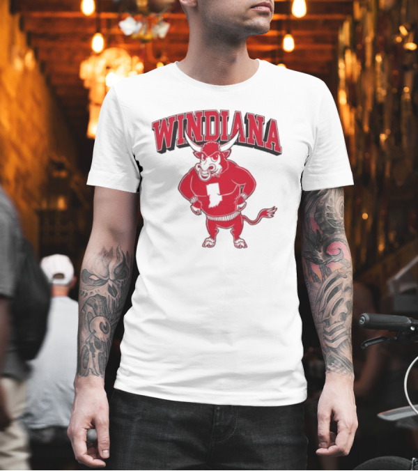 Windiana Hoosiers Mascot Bull With Indiana State Shape T-Shirt