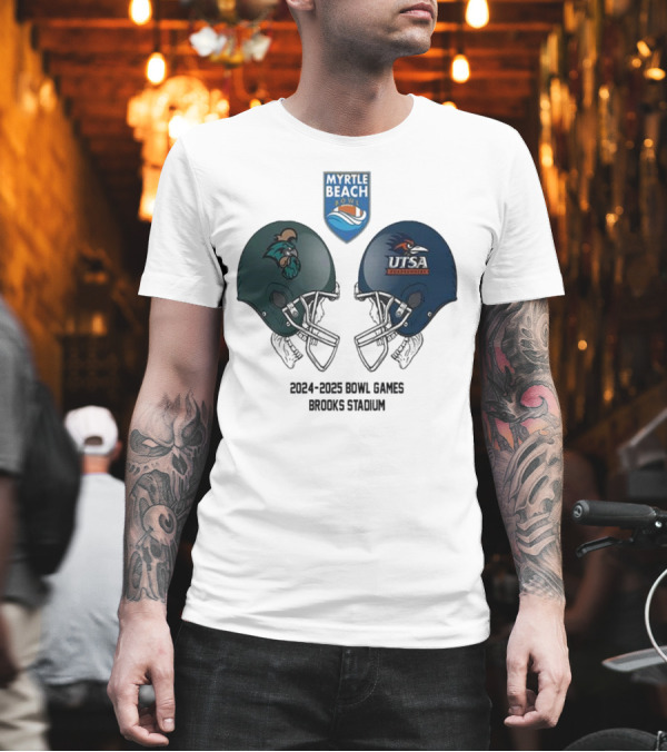 Myrtle Beach Bowl NCAA 2024-2025 Coastal Carolina Vs UTSA Head To Head At Brooks Stadium T-Shirt
