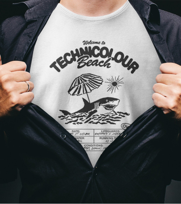 Welcome To Technicolour Beach Shark Lifeguards And Demons T-Shirt