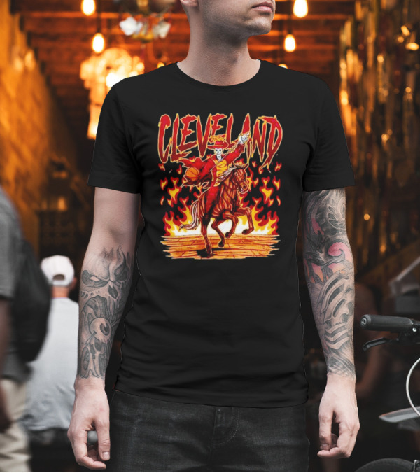 Cleveland Skeleton Player Basketball Rider On Flaming Horse T-Shirt