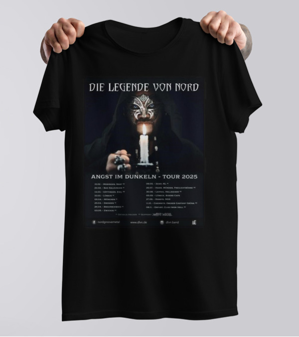 Die Legende Von Nord Angst Im Dunkeln Tour 2025 European Metal Concert Dates Candle Mask T-Shirt