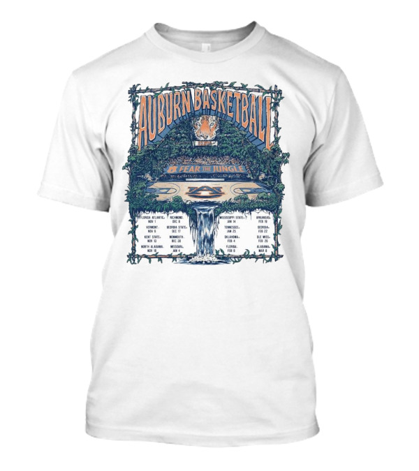 Auburn Basketball 2024-2025 Fear The Jungle Schedule With Court And Jungle Scene T-Shirt